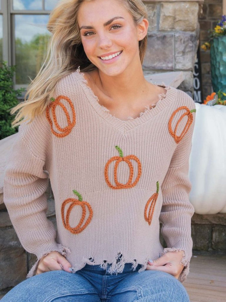 Simply Southern VNeck Knit Pumpkin Sweater
