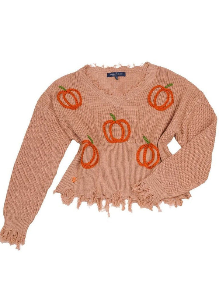 Simply Southern VNeck Knit Pumpkin Sweater