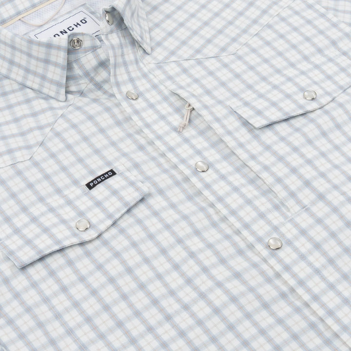 Poncho Men’s “The Soda Butte” Regular L/S Shirt - Light Blue & Red Clay Plaid