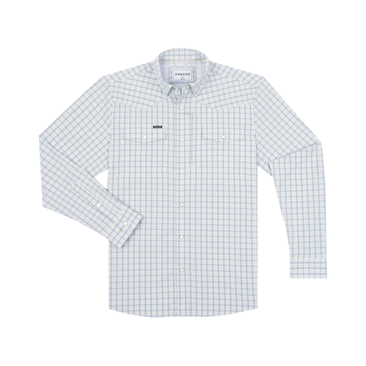 Poncho Men’s “The Soda Butte” Regular L/S Shirt - Light Blue & Red Clay Plaid