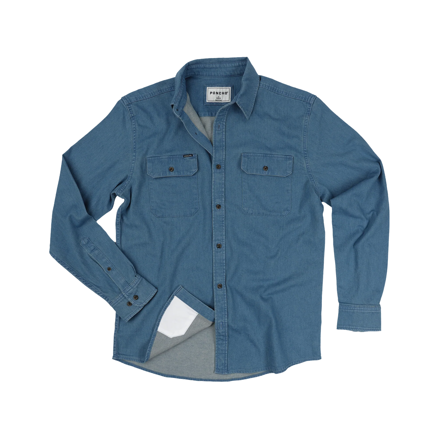 Poncho Men’s “The Franklin” Denim Slim Shirt - Medium Wash