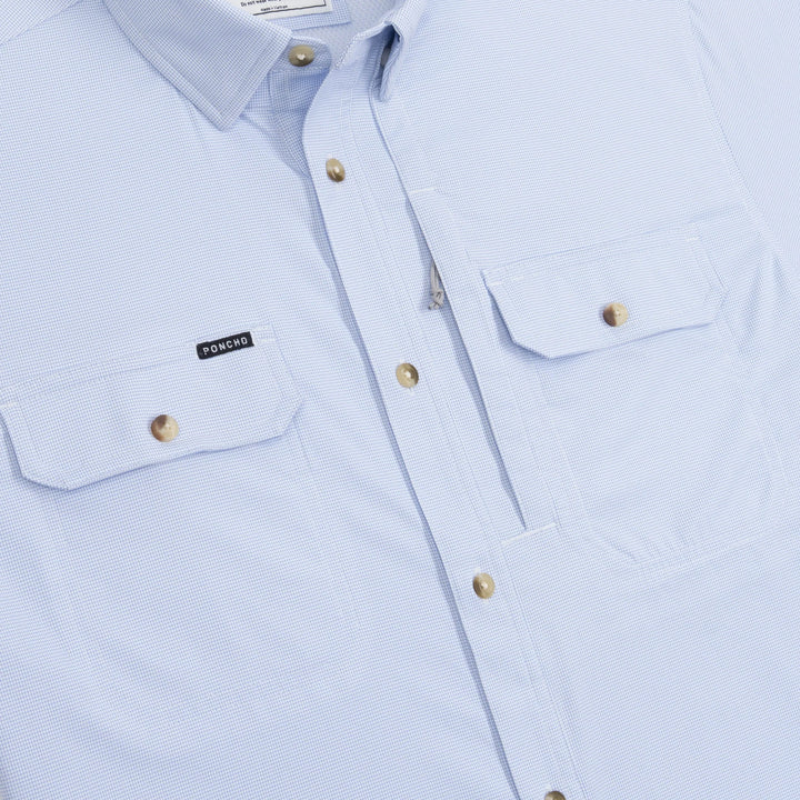 Poncho Men’s “The Bluefish” Regular L/S Shirt - Blue Micro-Check