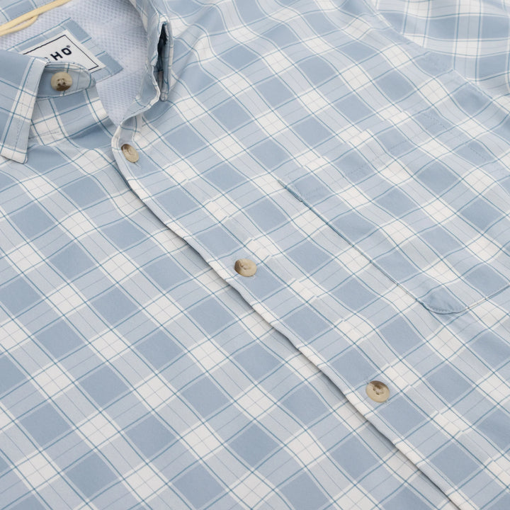 Poncho Men’s “The Lido Key” Regular L/S Shirt - Washed Blue & Grey Plaid