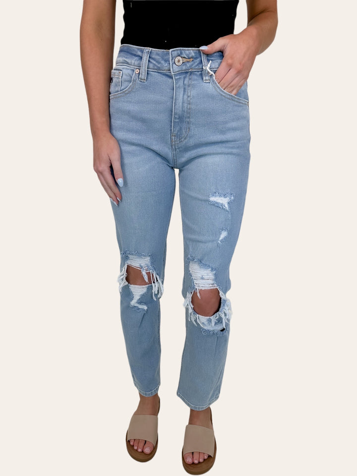 Light Distressed High Rise Jeans