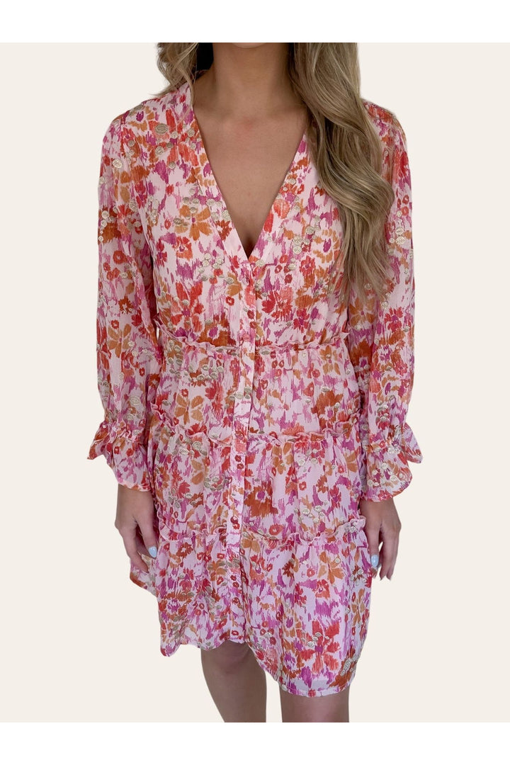 Floral Abstract Metallic Dress