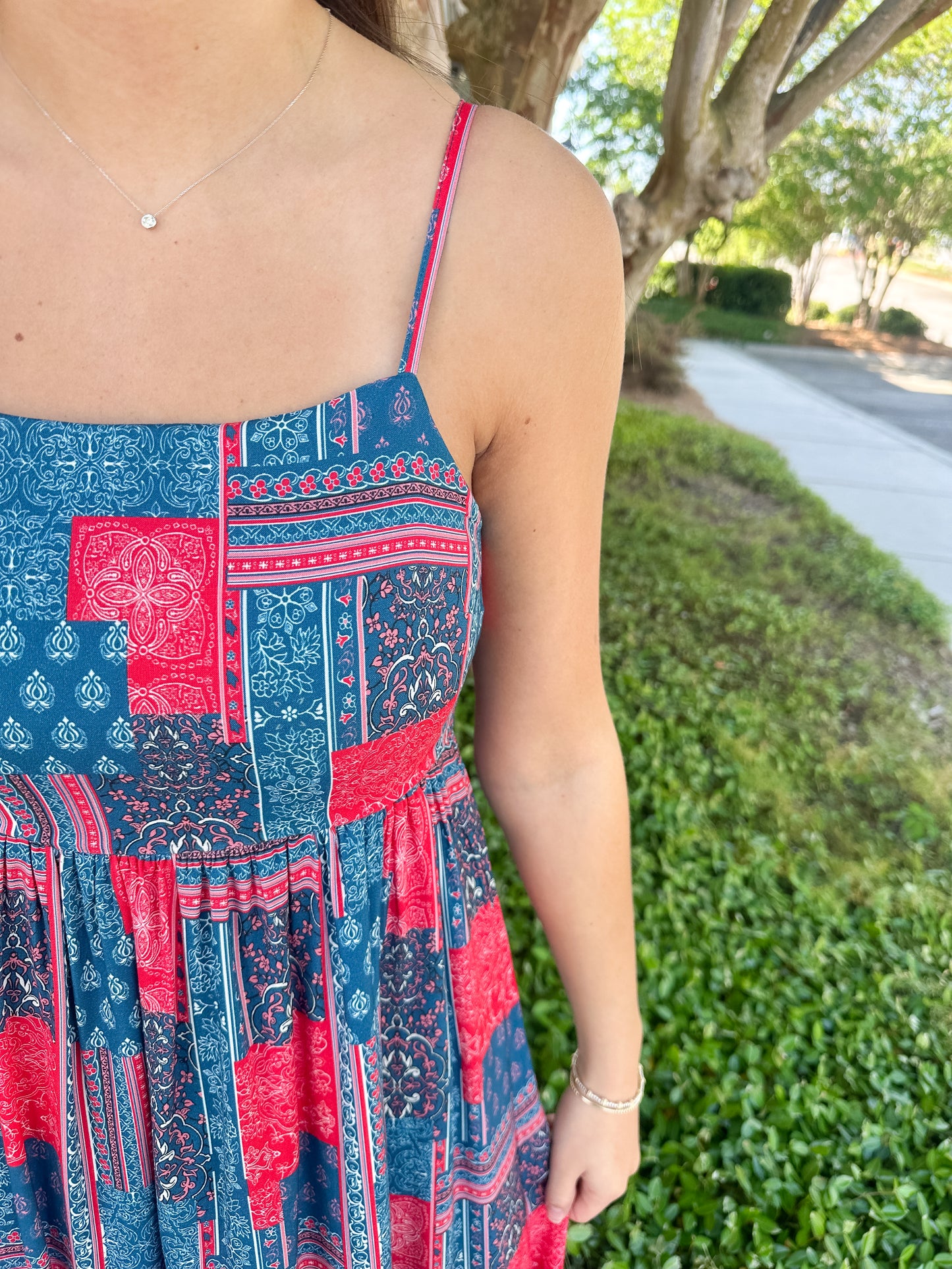 Margie Tiered Dress - Red & Blue