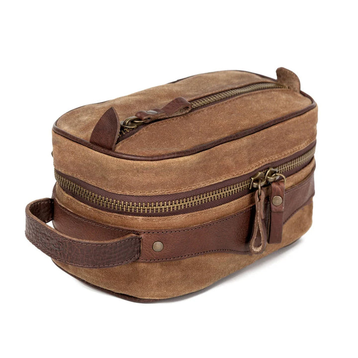 Mission Mercantile Campaign Waxed Canvas Toiletry Square Shave Kit - Smoke Brown