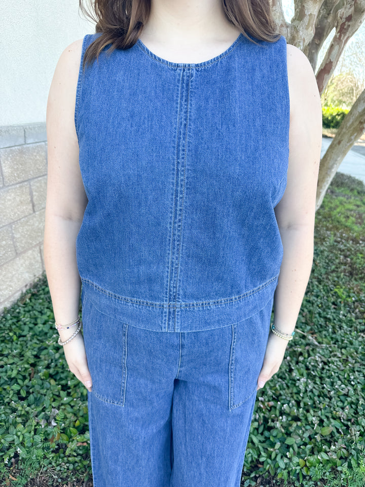 Sun Seeker Cropped Denim Tank - Deep Water