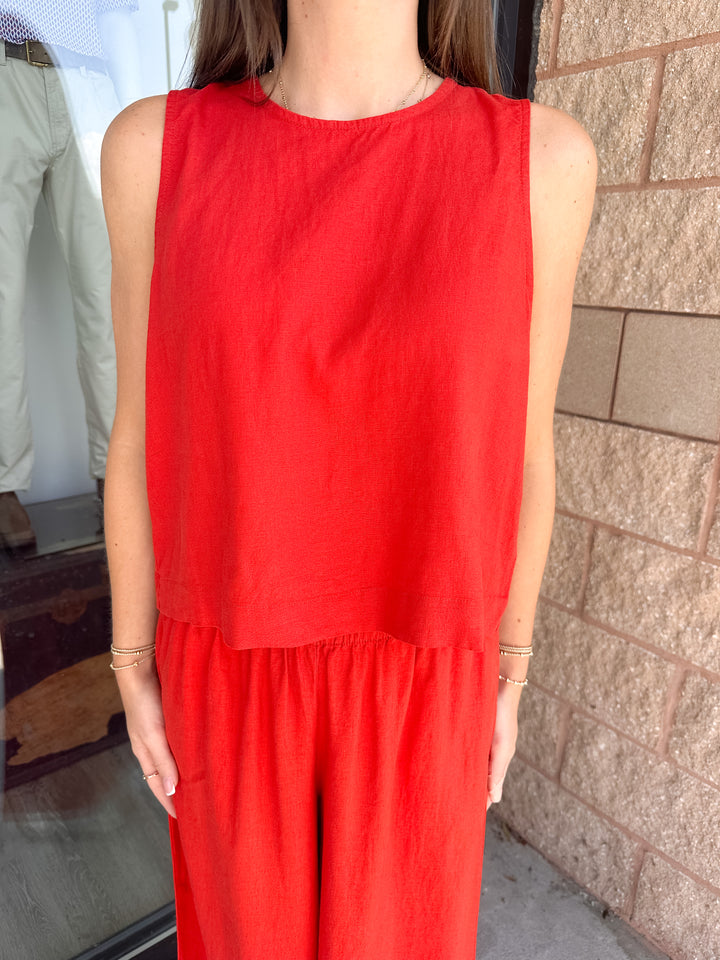 Sloane Linen Top - Chili Pepper