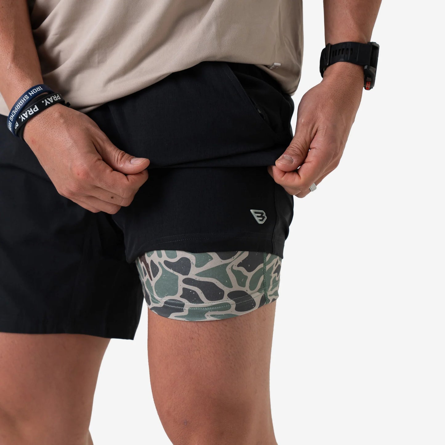 Burlebo Men’s S26 5.5” Athletic Short - Heather Black - Retro Duck Camo Lined