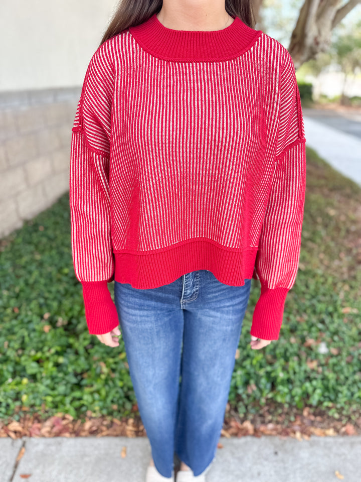 Courtney Ribbed Sweater - Dark Red