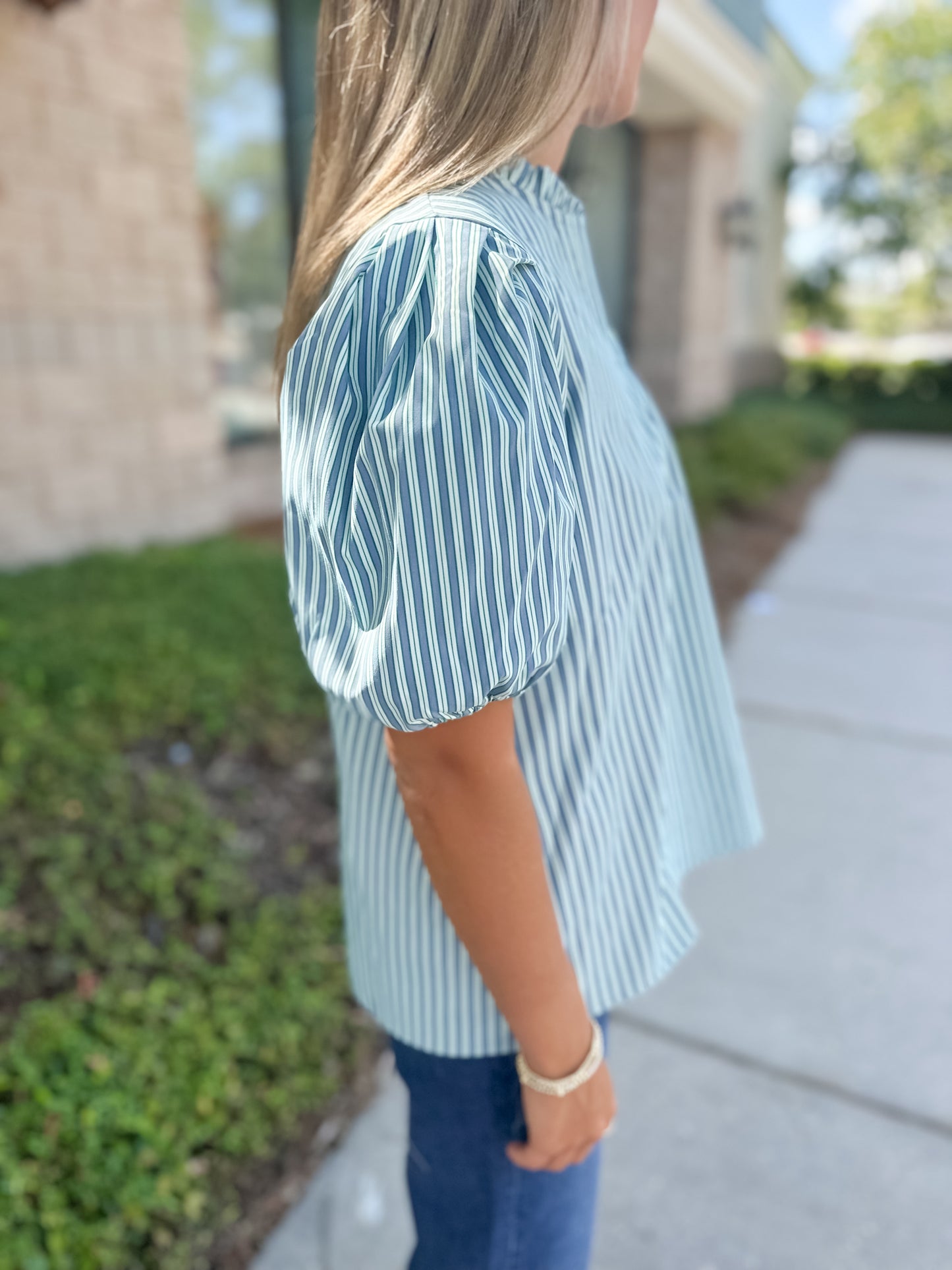 Lainey Top - Simple Stripe Blue/Green