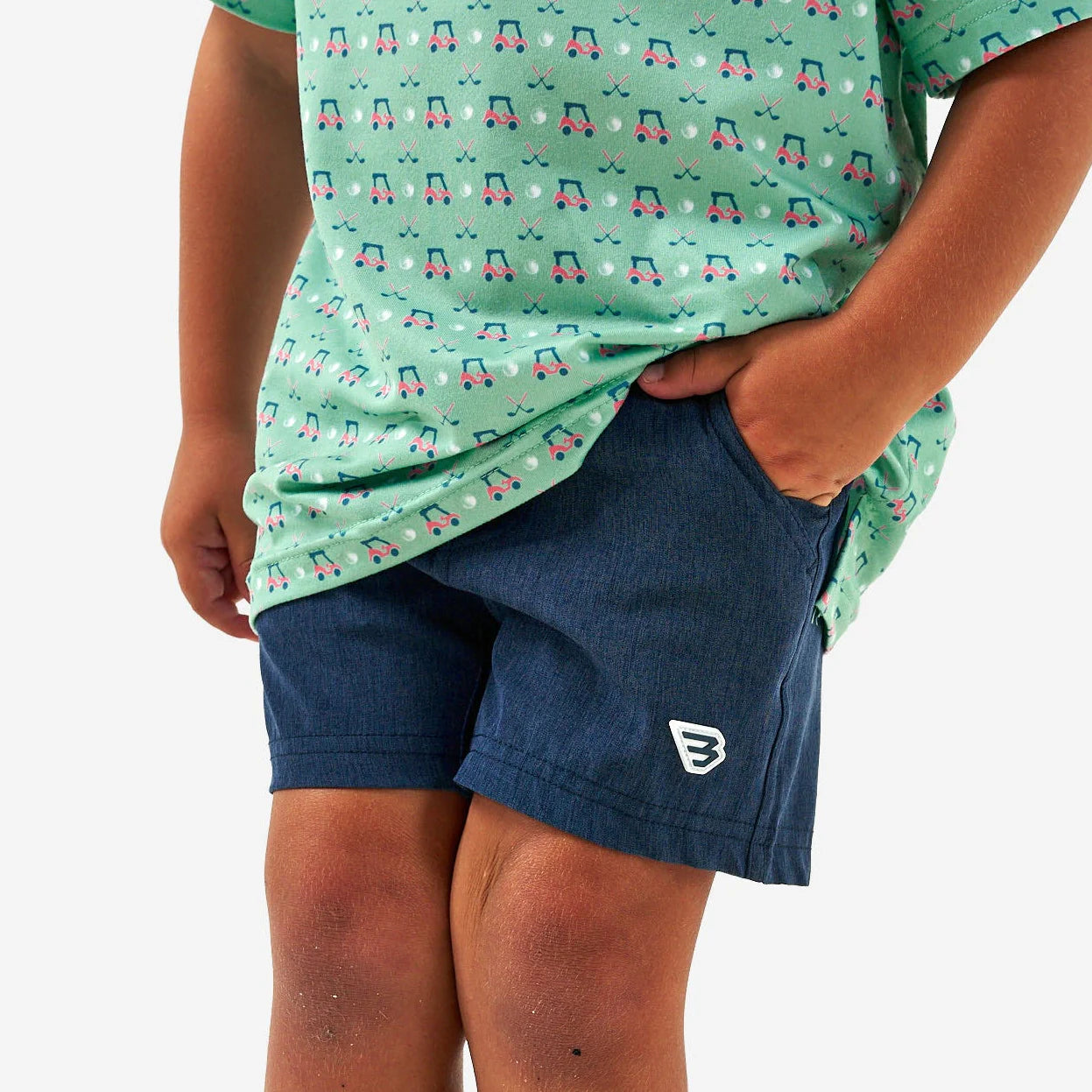 Burlebo Youth Athletic Short - Heather Navy - American Flag Liner