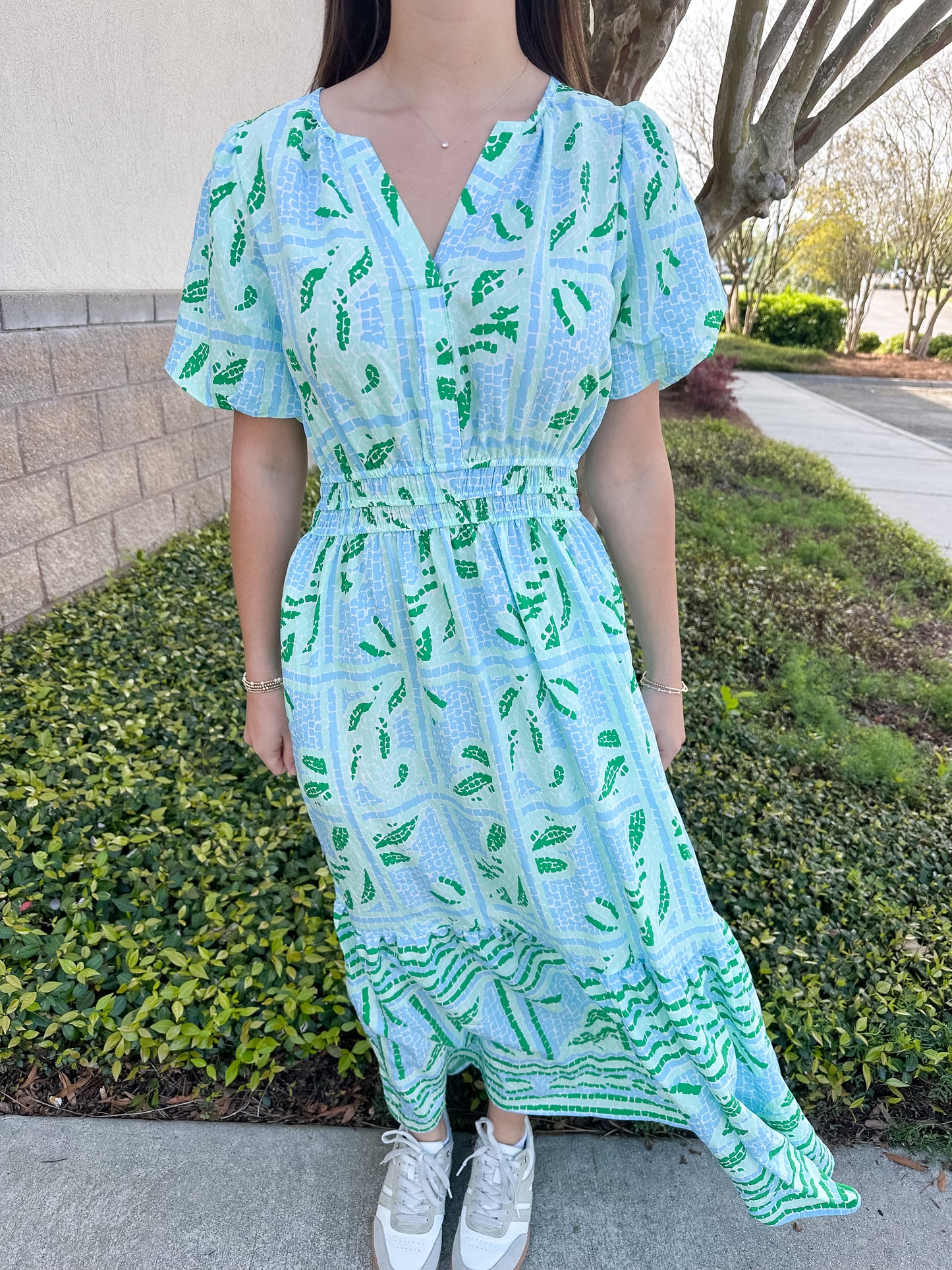 Tracey Dress - Trellis Tiles Blue