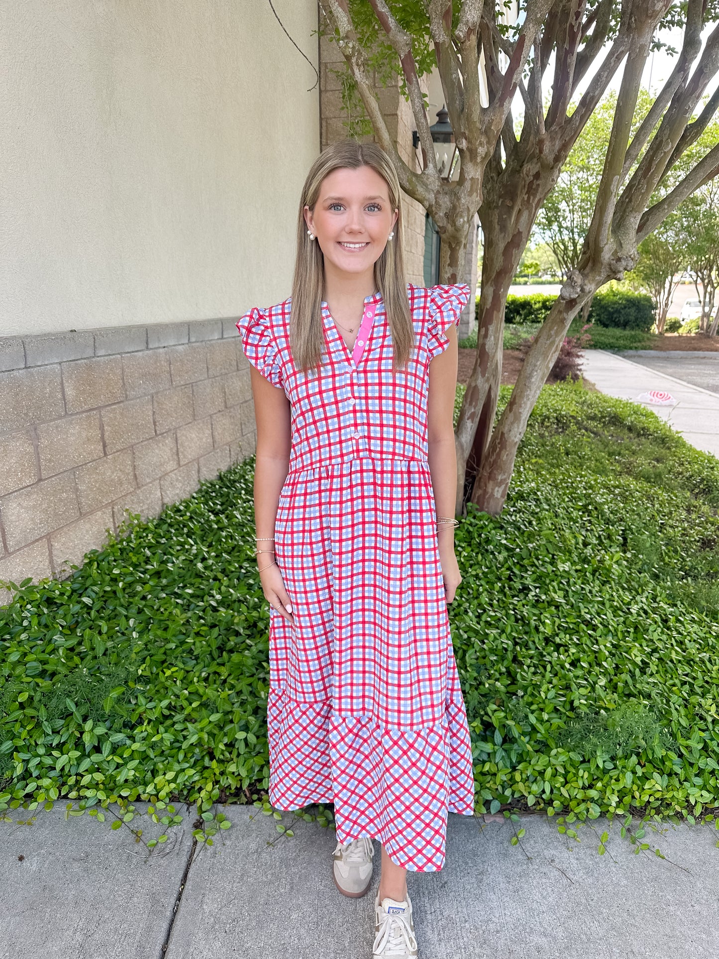 Riley Dress - Gingham Red & Blue