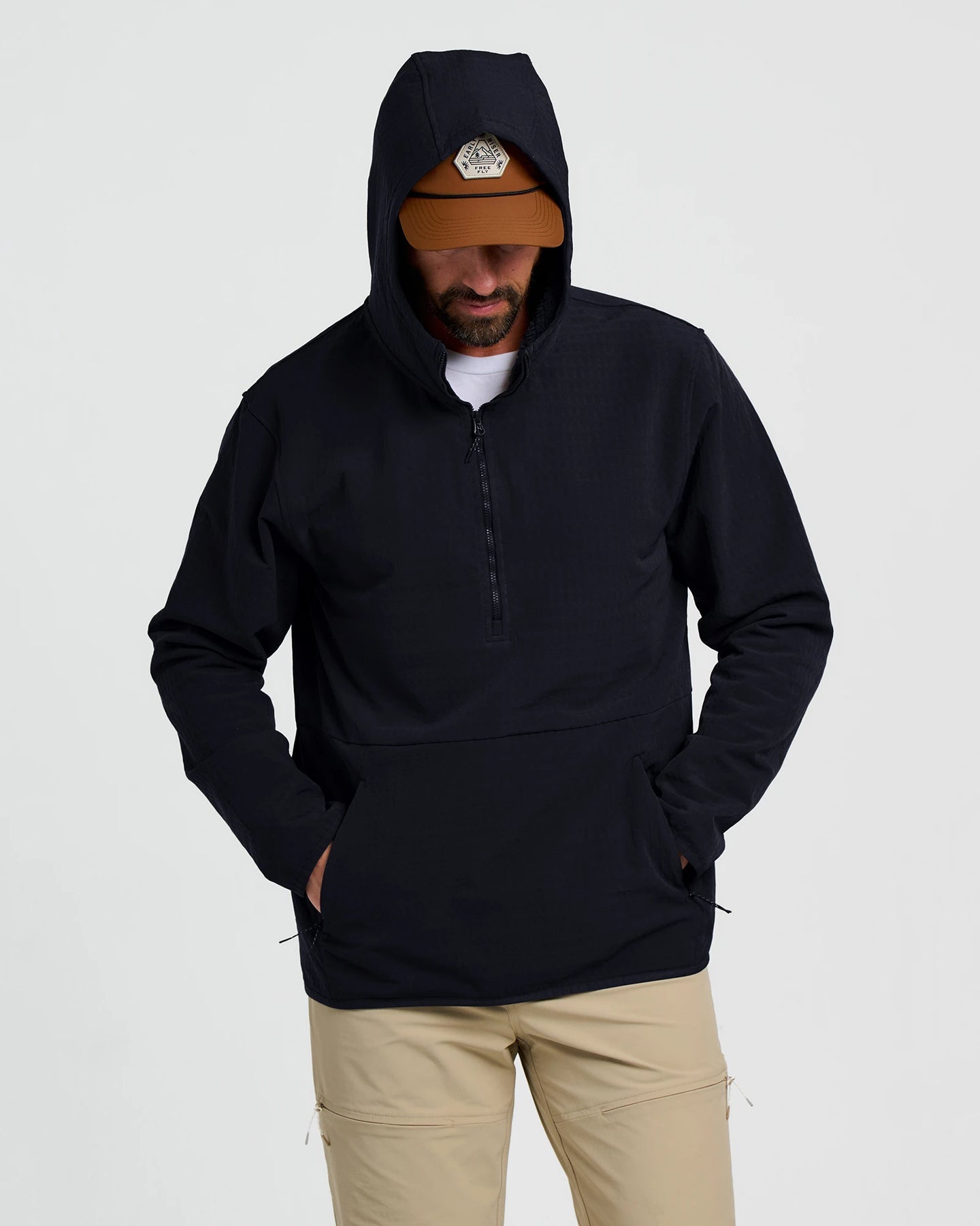 FreeFly Men’s Gridback Fleece Anorak Hoodie - Black