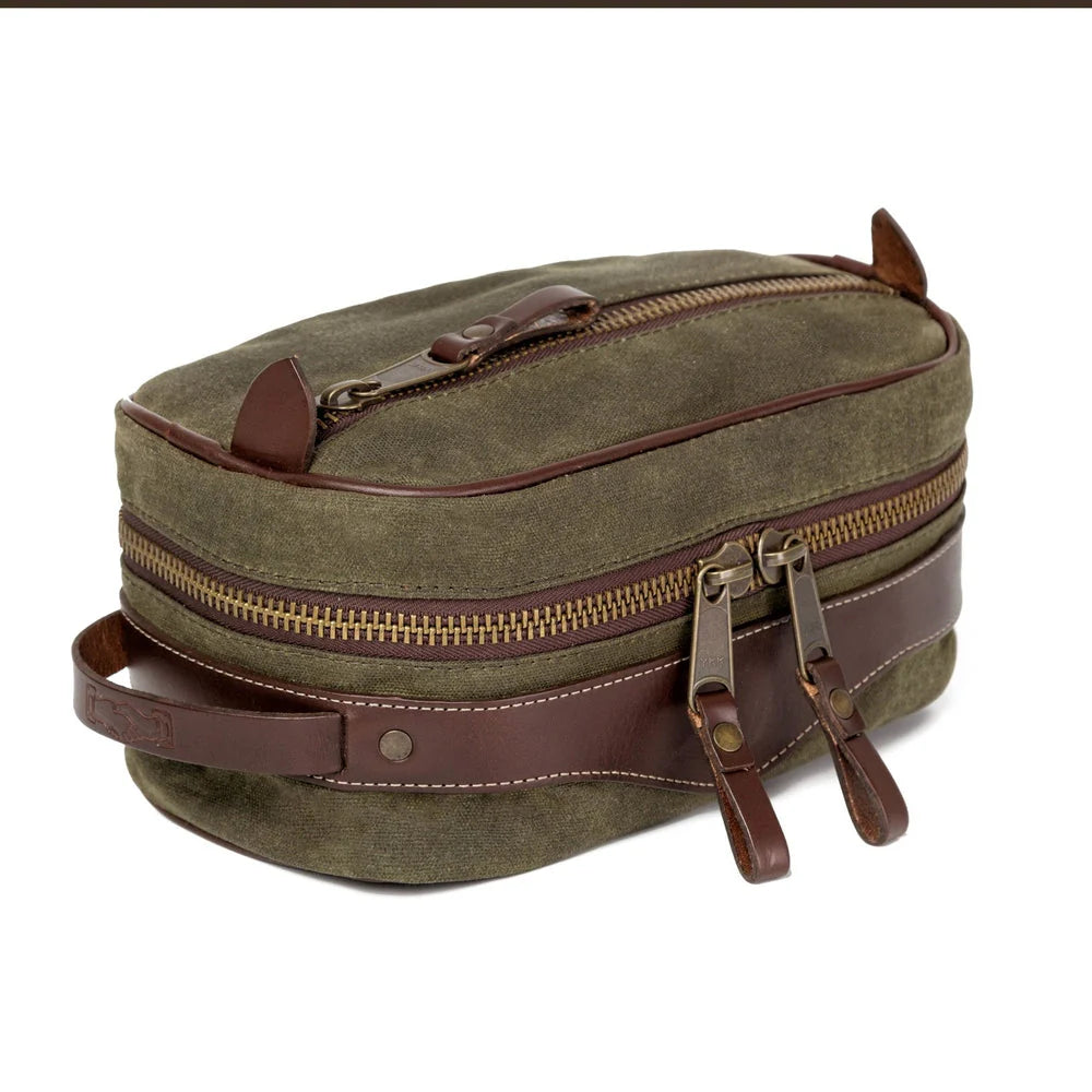 Mission Mercantile Campaign Waxed Canvas Toiletry Square Shave Kit - Smoke Forest