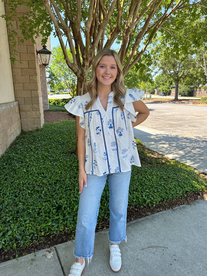 China Blue Floral Top