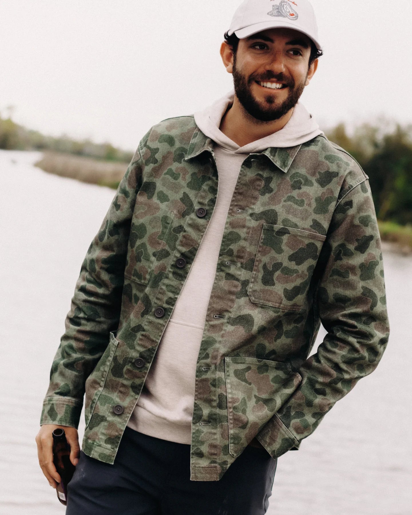 Free Fly Men’s Folly Twill Chore Coat - Vintage Camo Oil Green