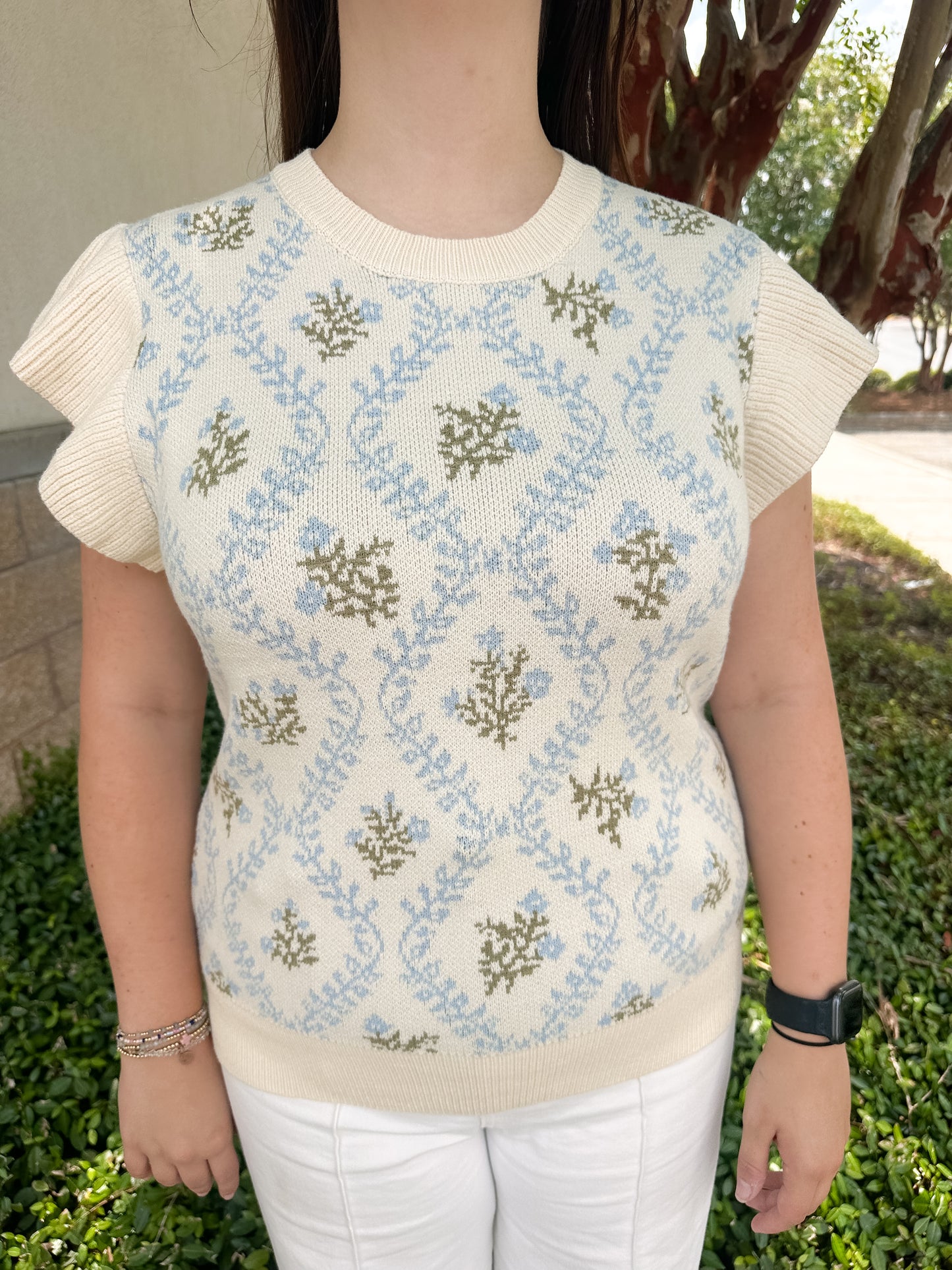 Jacquard Ruffle Knit Top