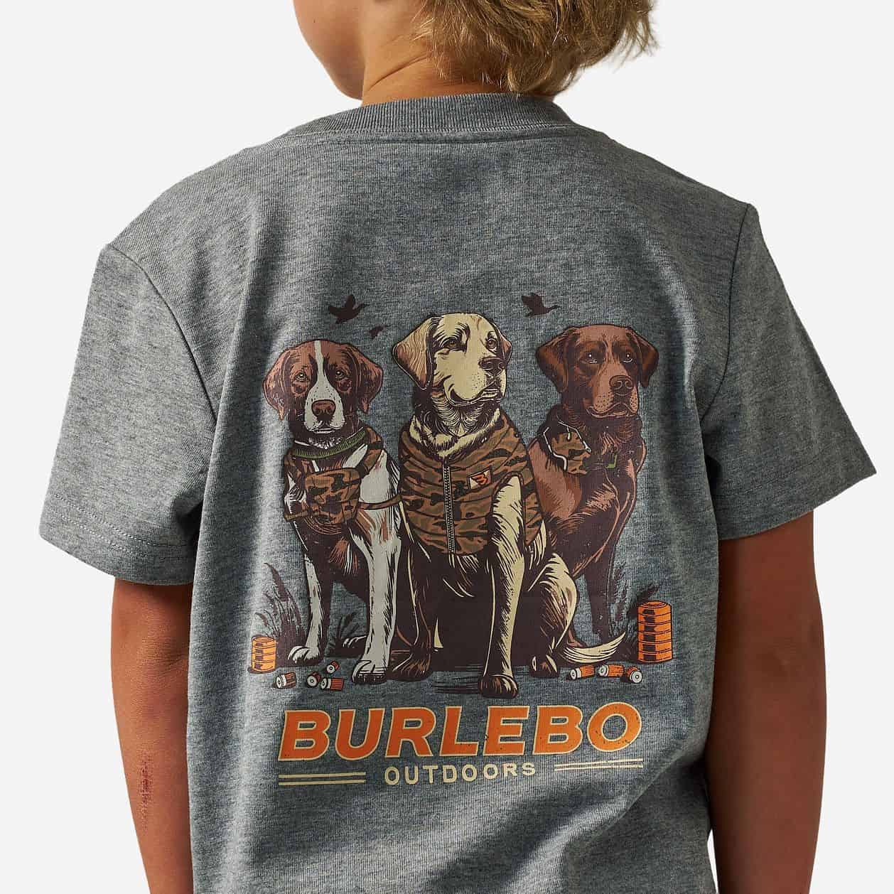 Burlebo Youth S/S T-Shirt - Camo Duck Dogs - Dark Heather Grey