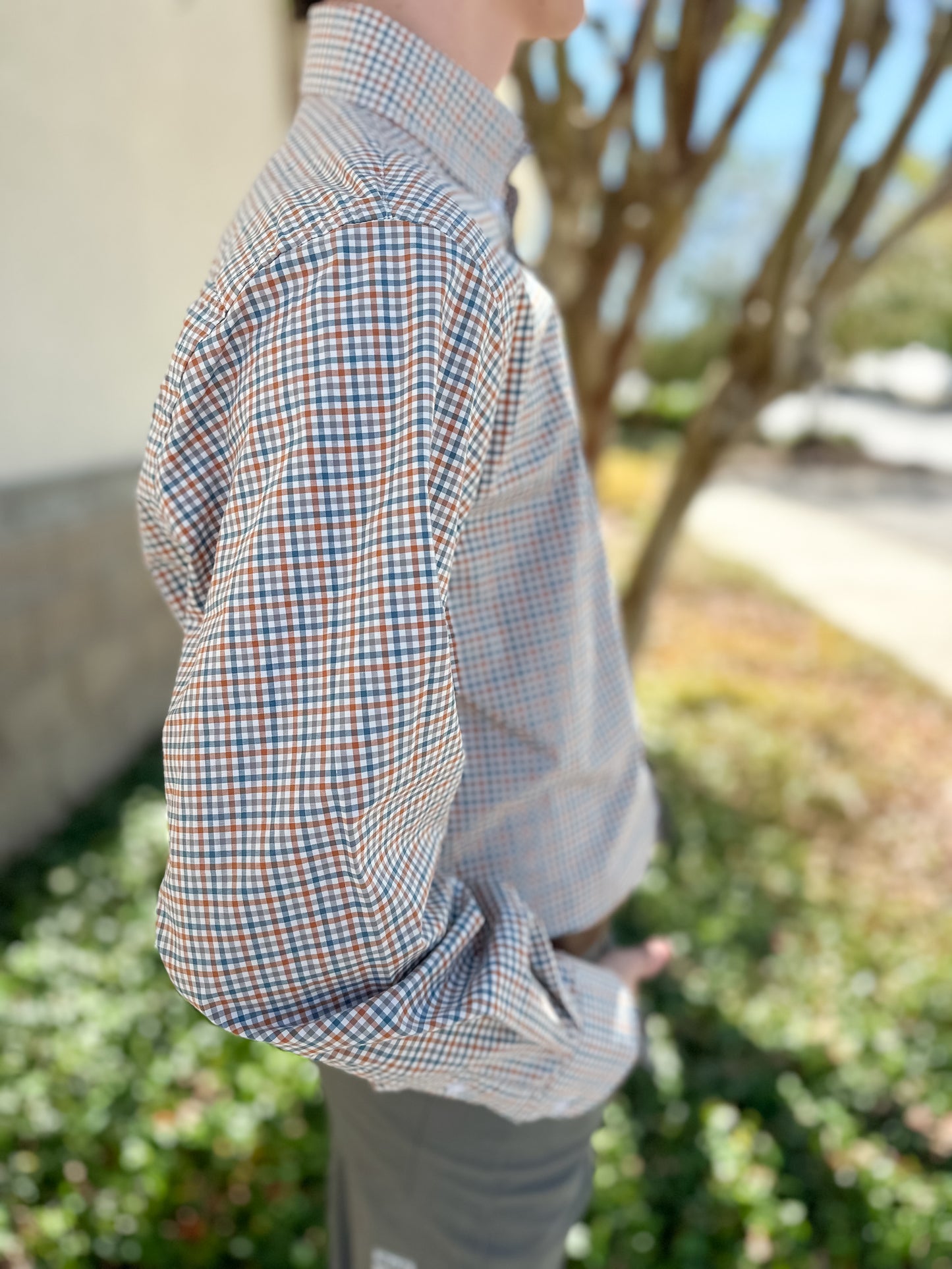 S. Casanova F25 Dusty Amber Check Button Down