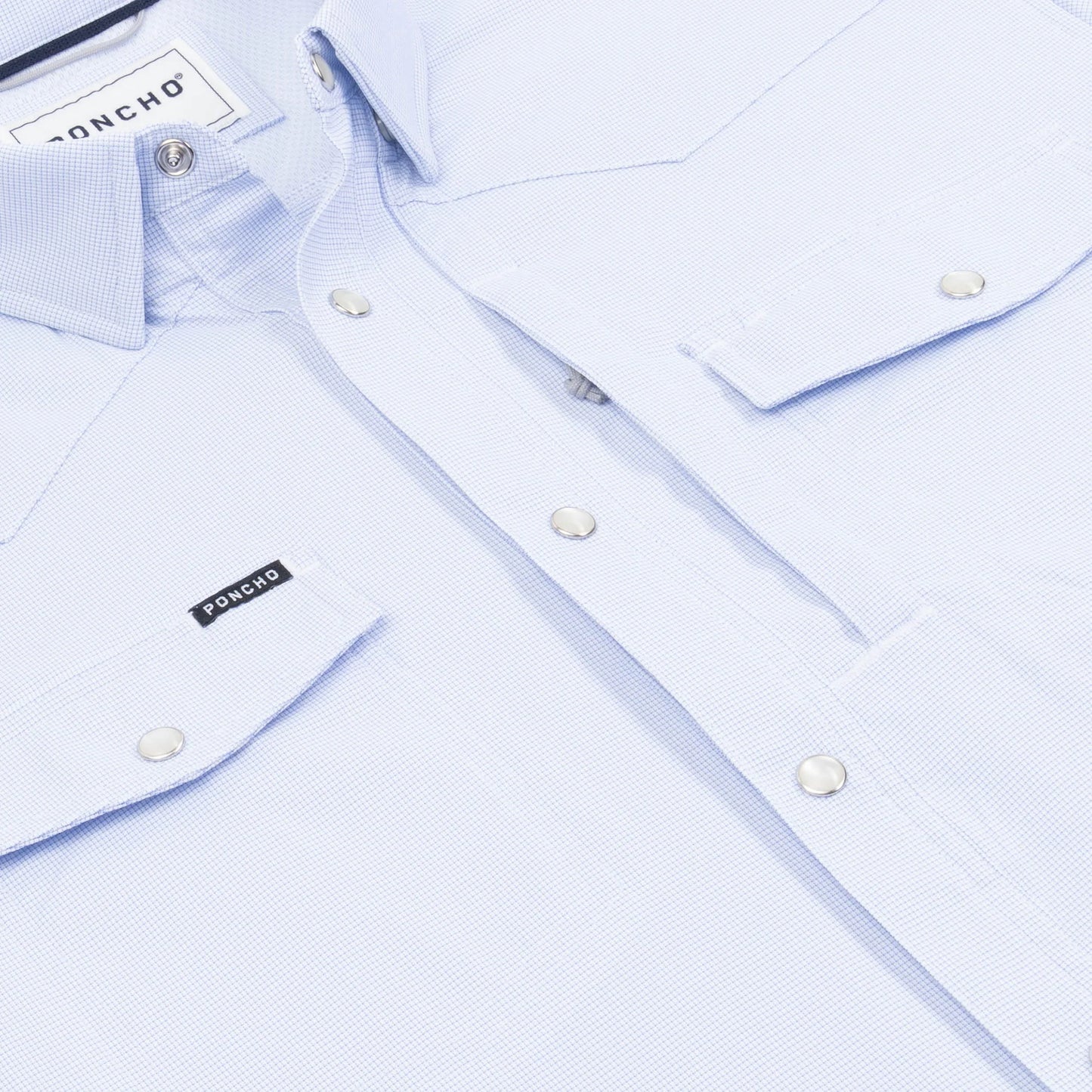 Poncho Men’s “The Padre” S/S Regular Shirt - Blue Micro-check