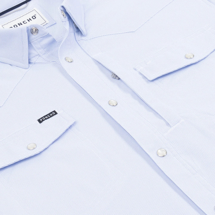 Poncho Men’s “The Padre” S/S Regular Shirt - Blue Micro-check