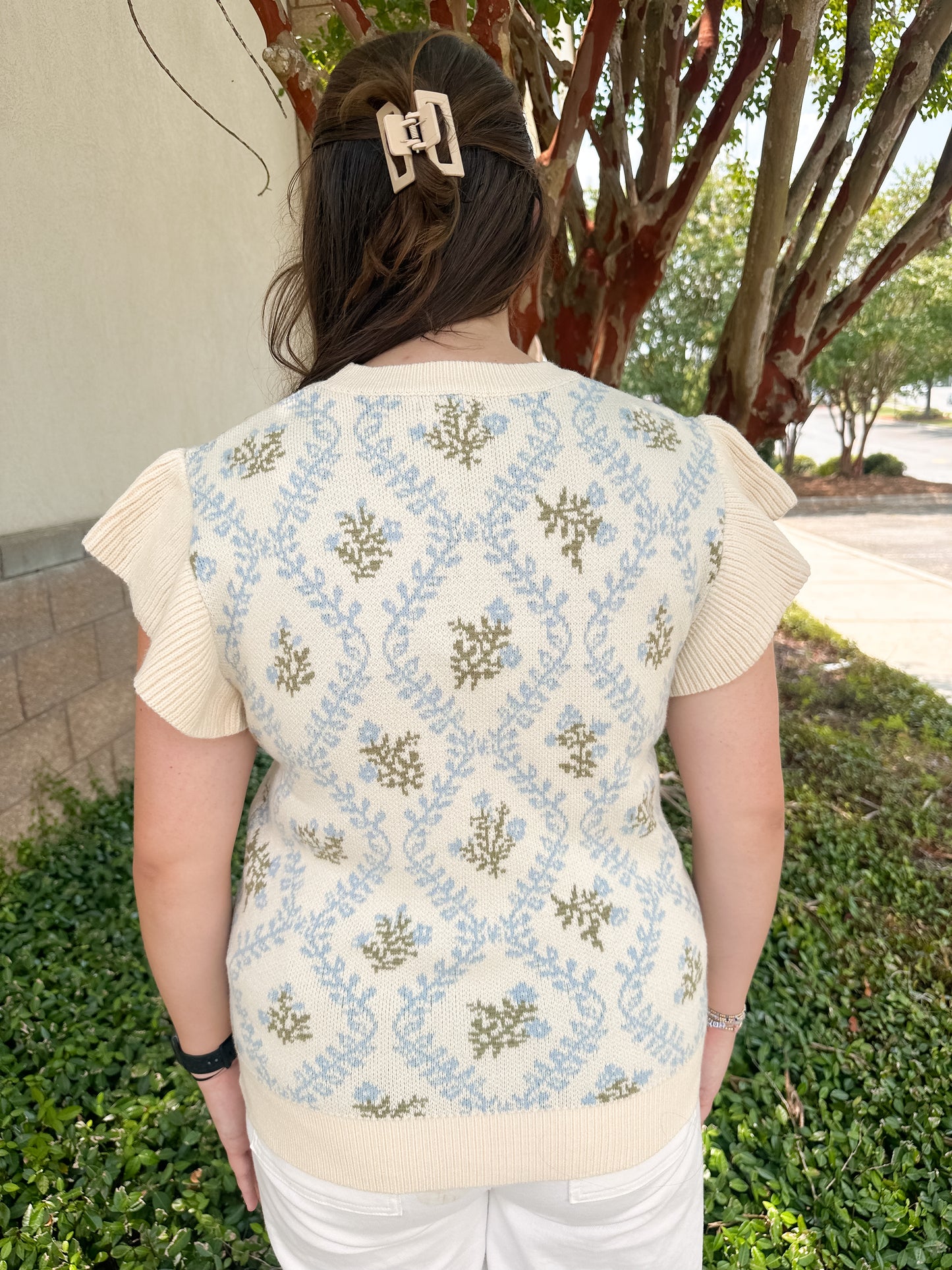 Jacquard Ruffle Knit Top