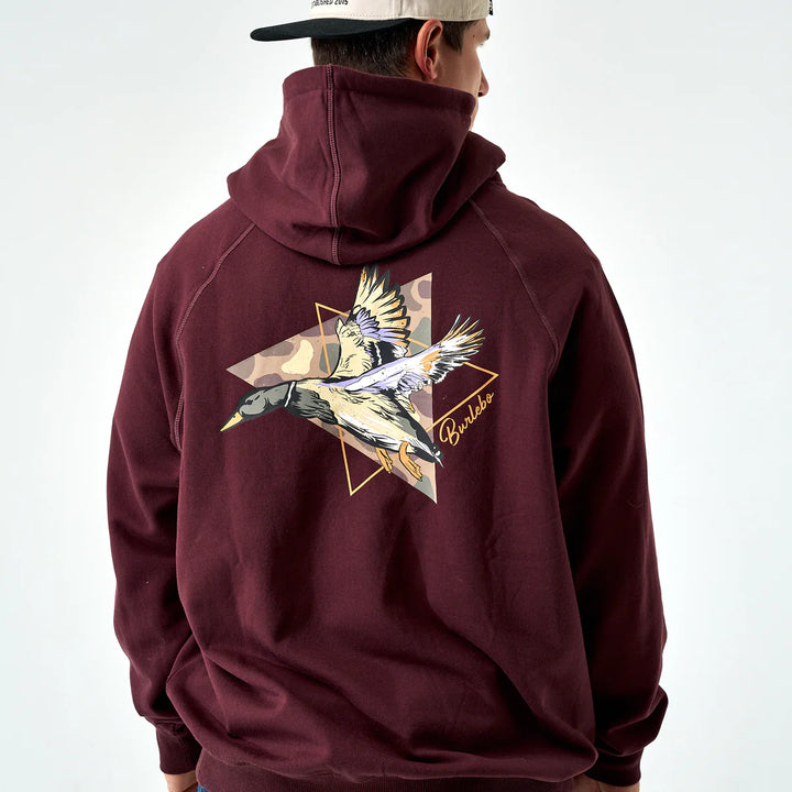 Burlebo Fleece Hoodie - Pintail Triangle Duck - Maroon