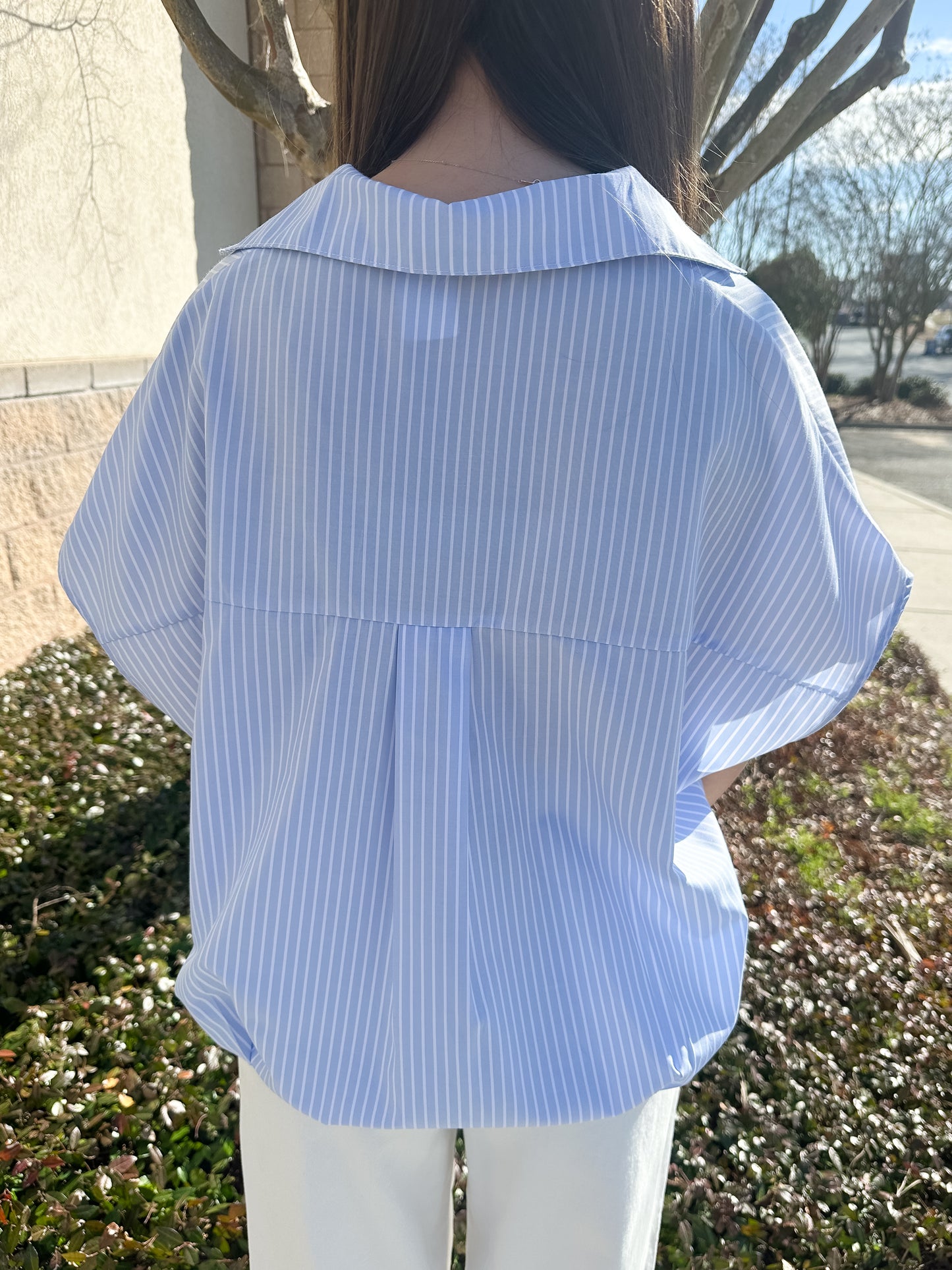Helen Signature Collar Top - Blue & White Stripe