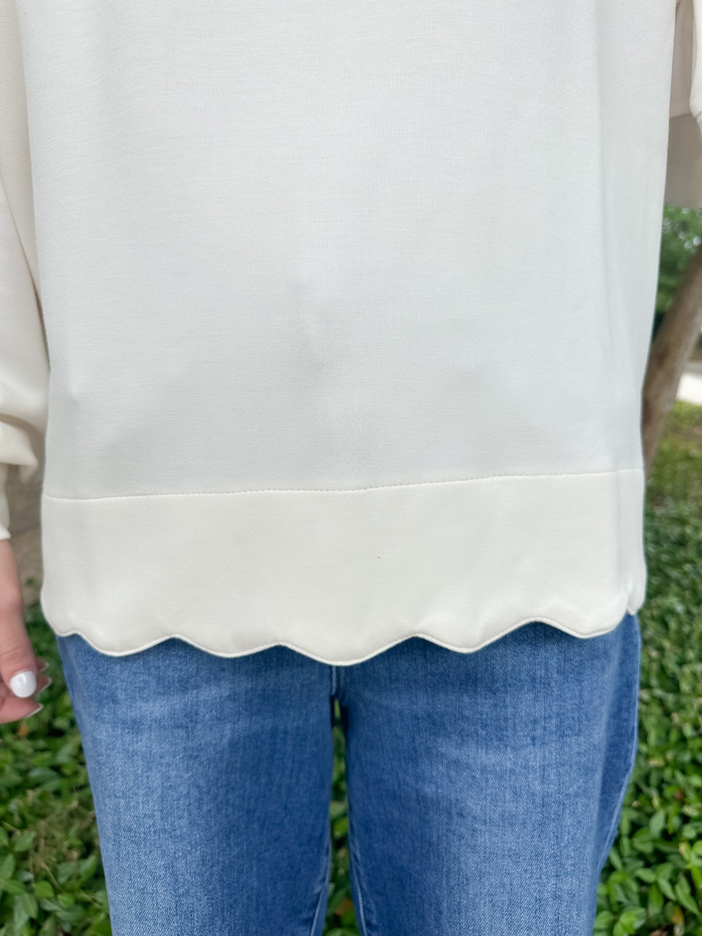 Rae Scalloped Pullover - Pearl