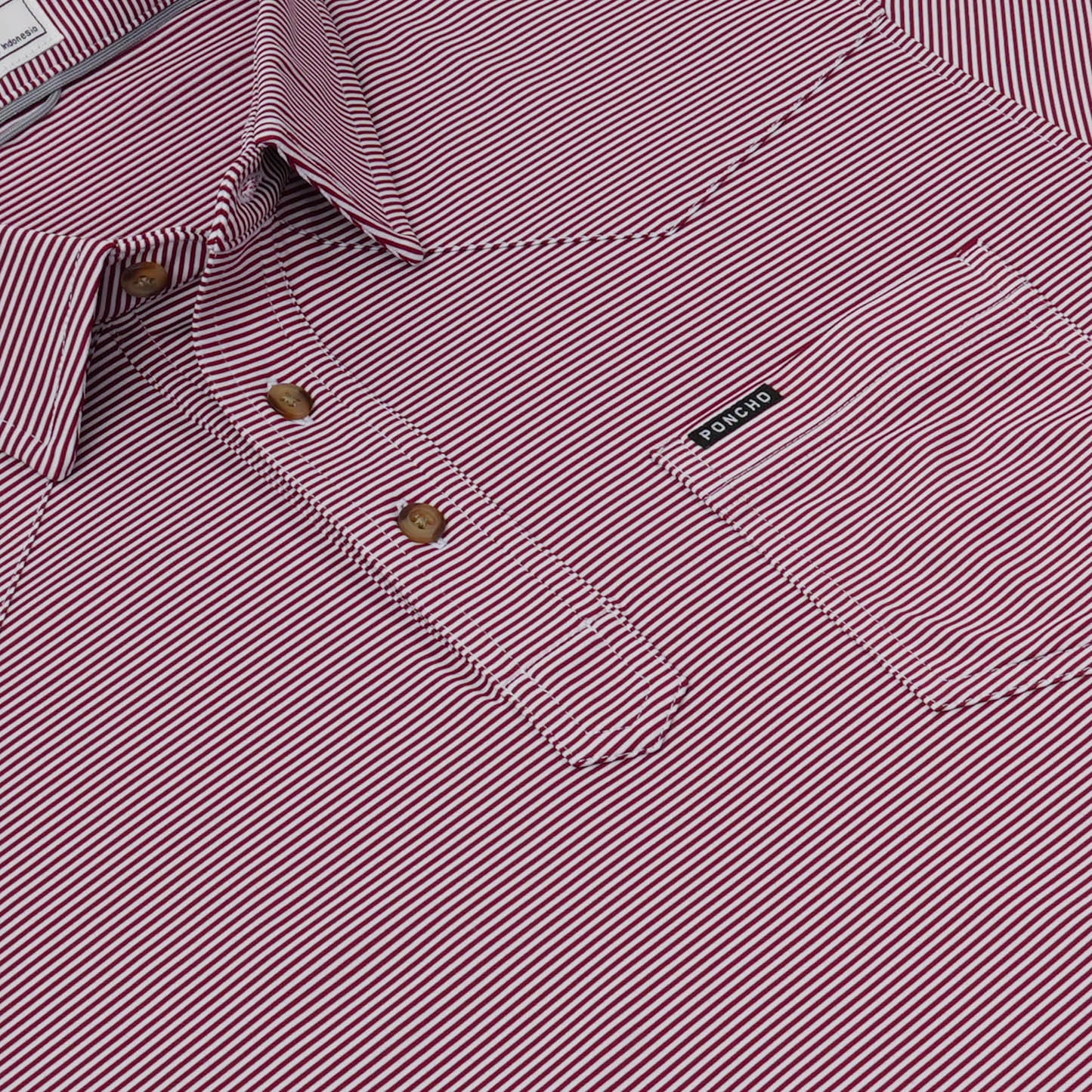 Poncho Men’s “The Top Row” Regular Performance Polo - Striped Maroon