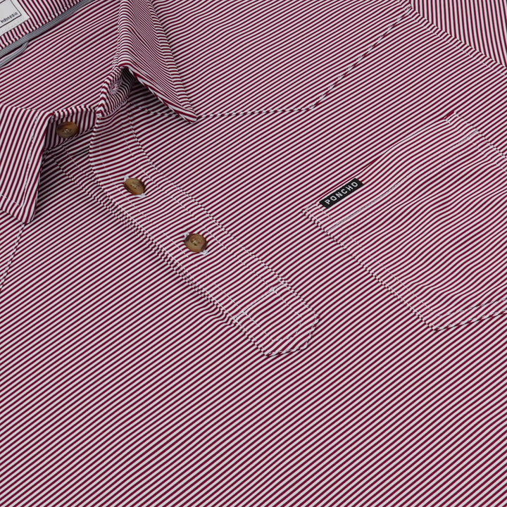 Poncho Men’s “The Top Row” Regular Performance Polo - Striped Maroon