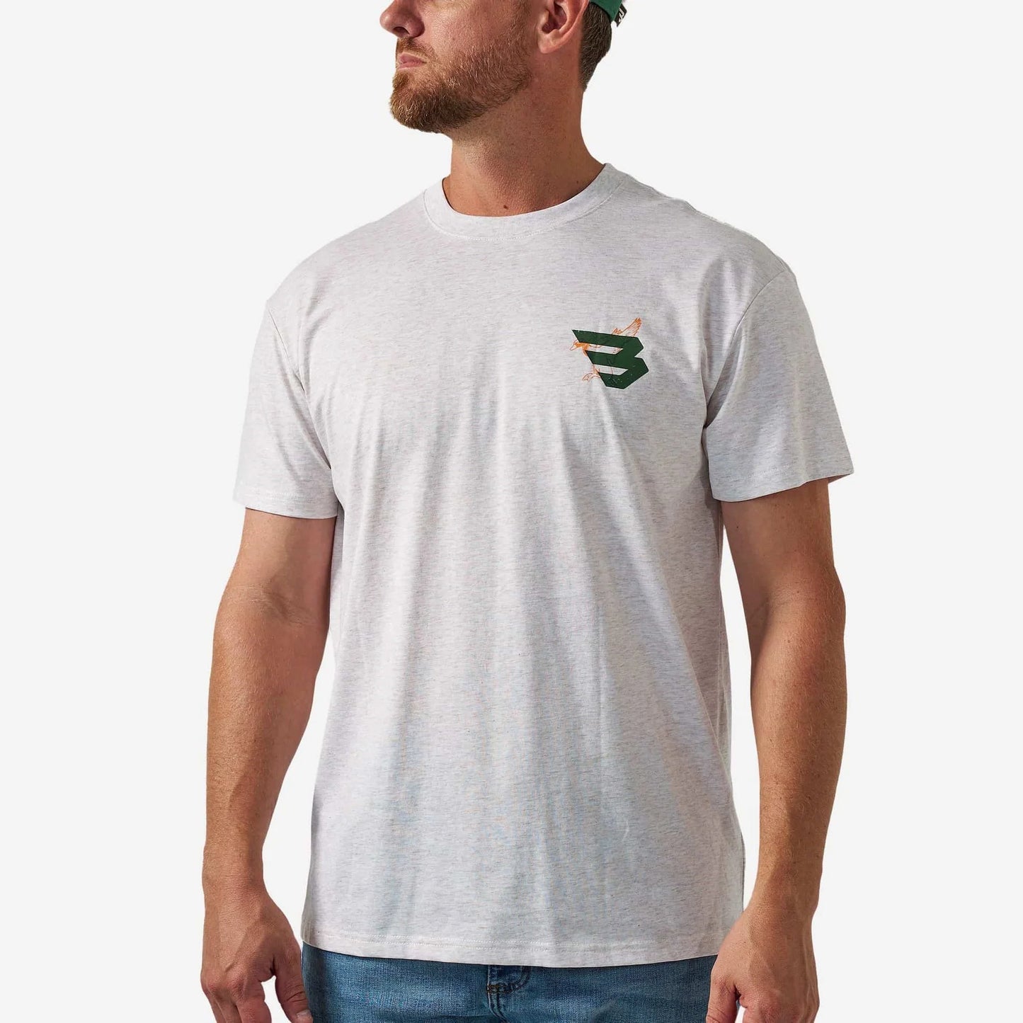 Burlebo Men’s S/S T-Shirt - Duck Flying B - Green Logo - Oatmeal