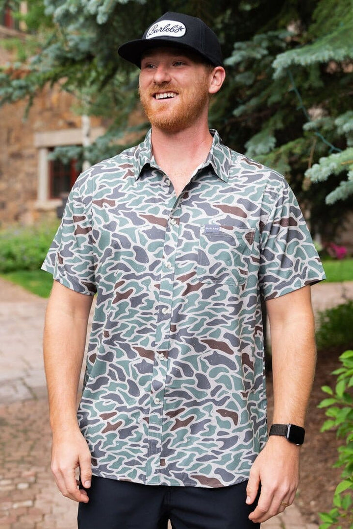 Men’s Burlebo S/S Performance Button Up - Retro Duck Camo