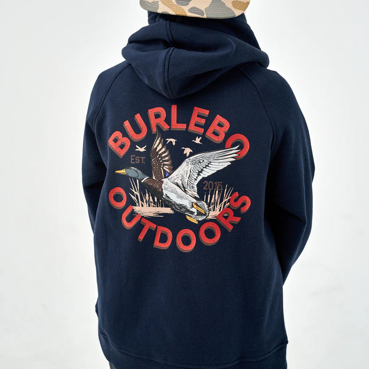 Burlebo Youth Fleece Hoodie - Old School Duck Hunt - Navy
