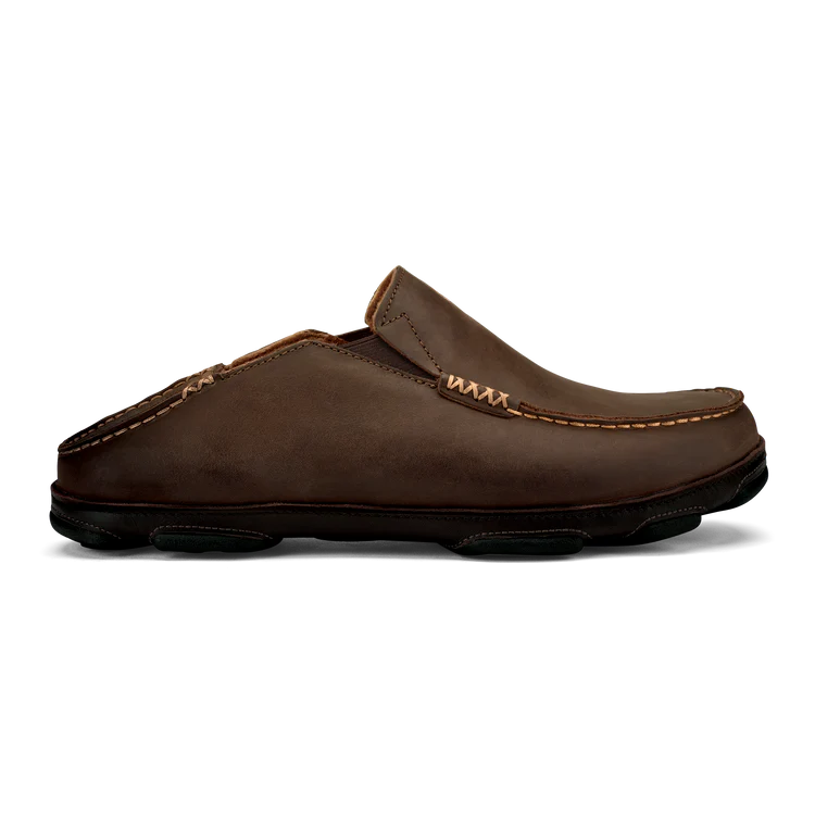 OluKai Men’s Moloā Leather Slip-On Shoe - Dark Wood|Dark Java