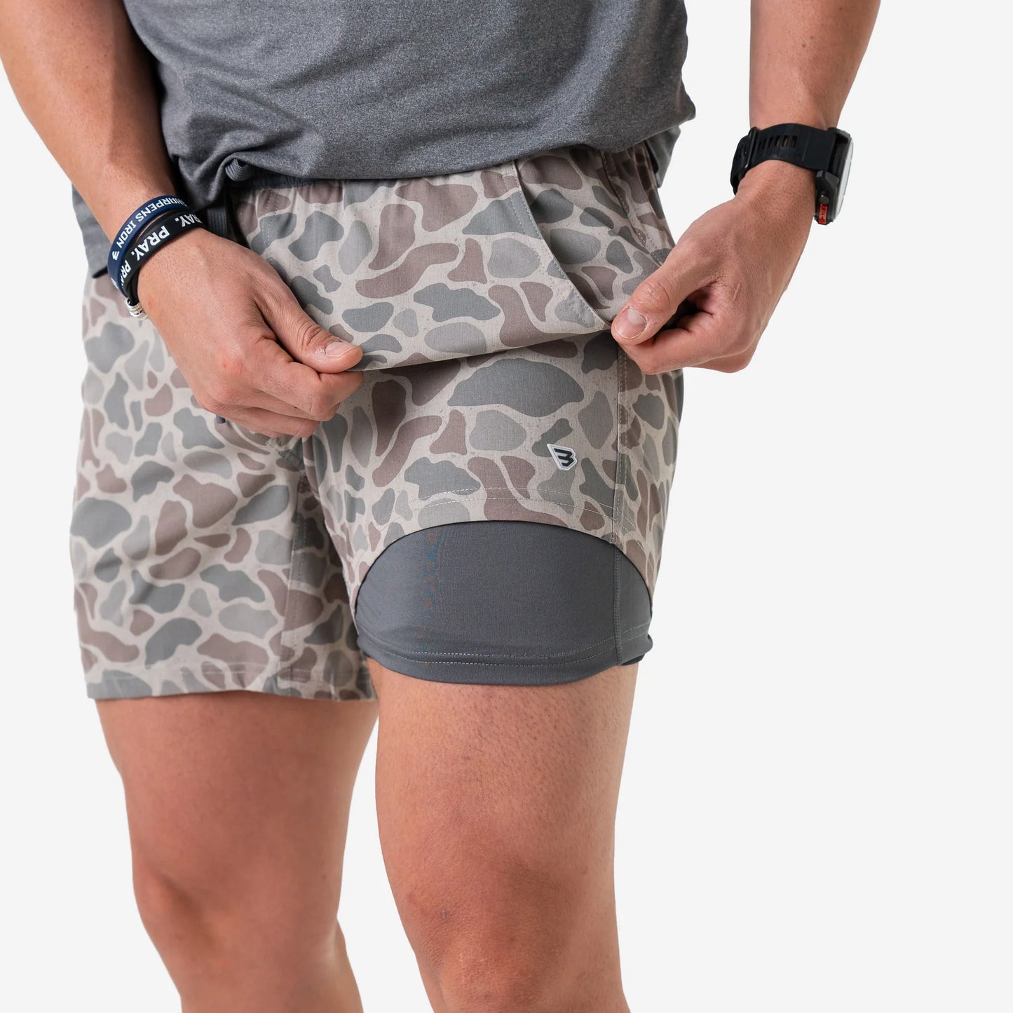 Burlebo Men’s S26 5.5” Athletic Short - Classic Deer Camo - Grey Liner