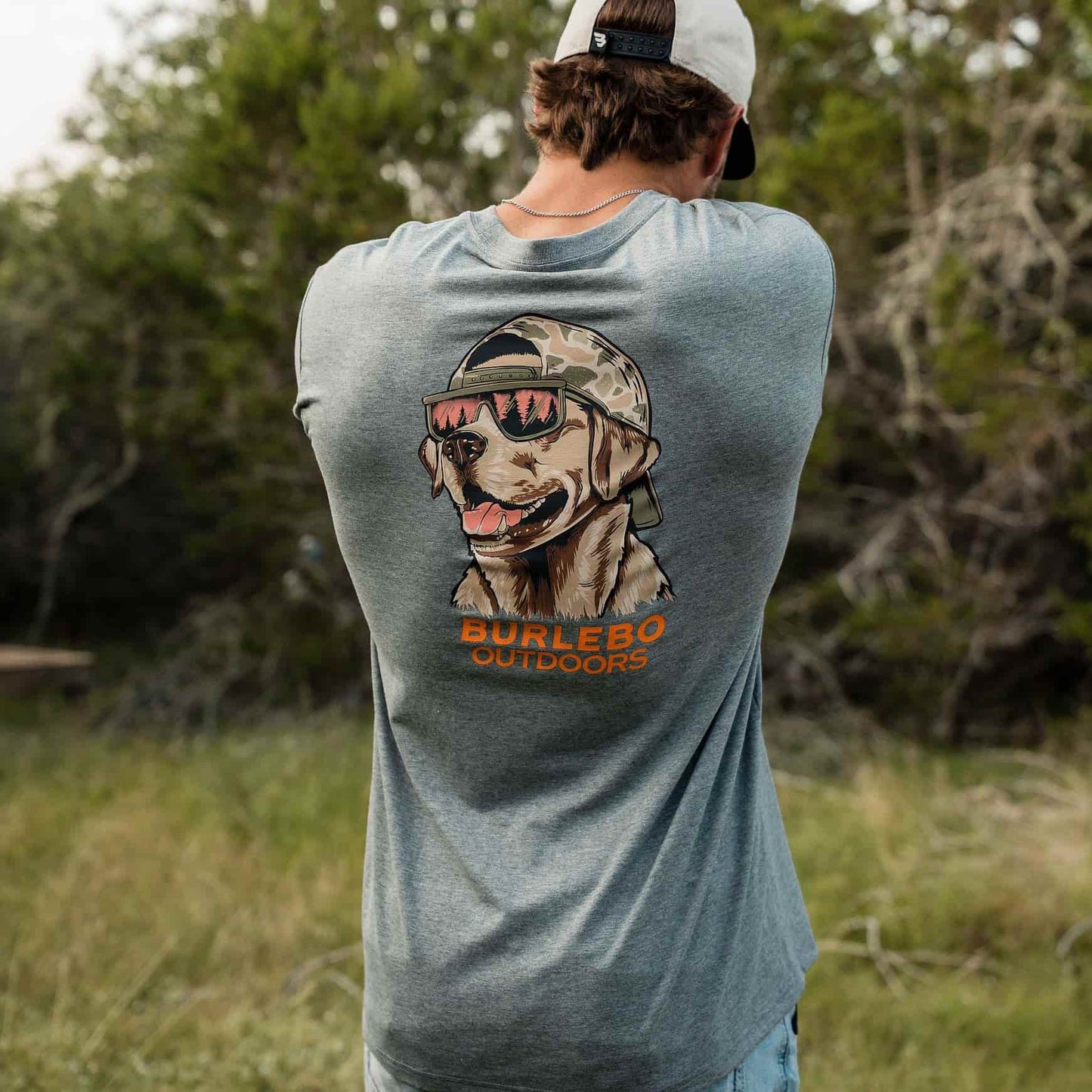 Burlebo Men’s S/S T-Shirt - Mallard Camo Dog - Dark Heather Grey