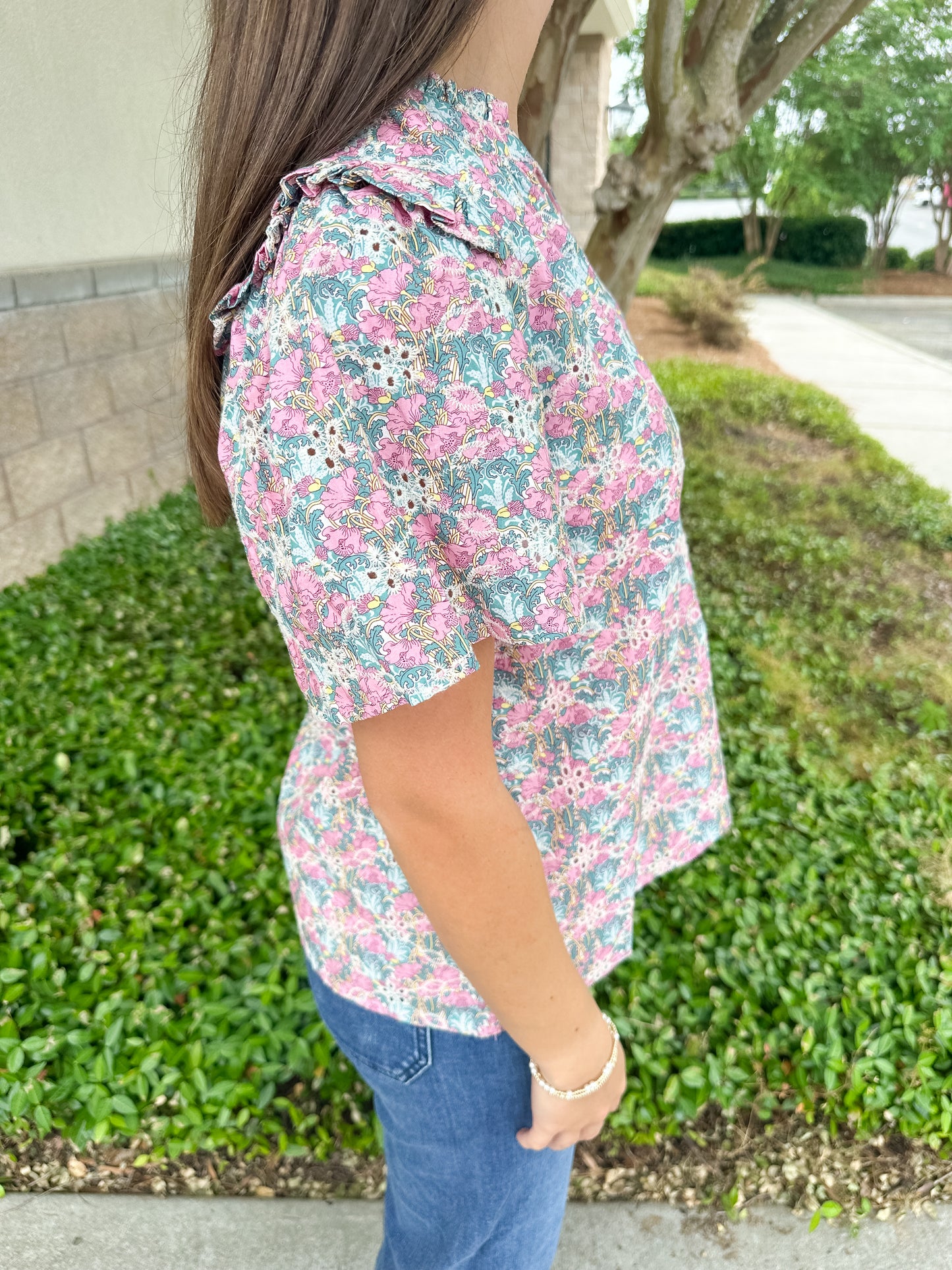 Gemalee Eyelet Mei Split Neck Top