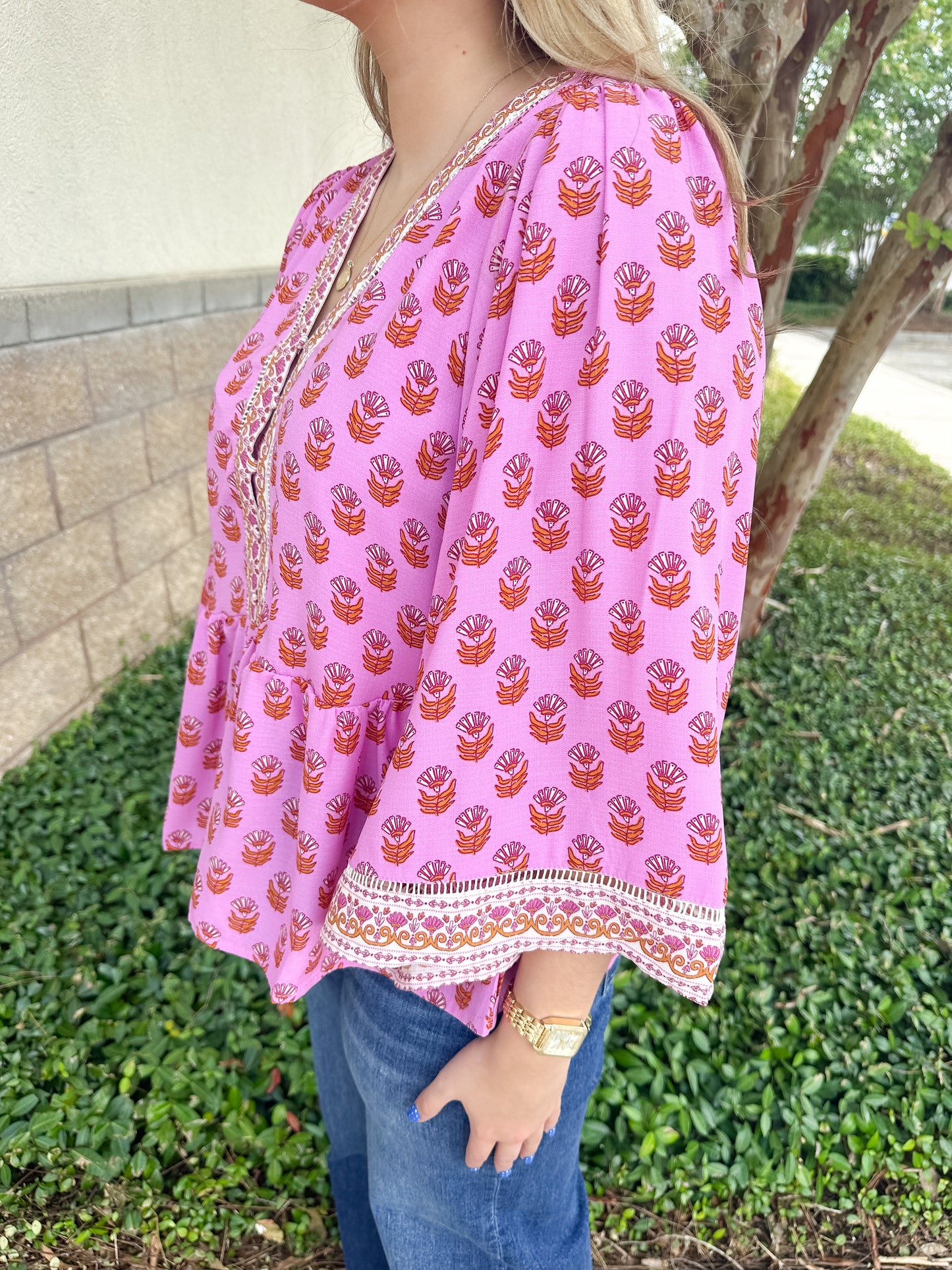 Monroe Top - Floral Foulard Pink