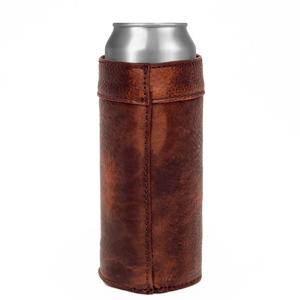 Mission Mercantile Campaign Leather Slim Can Koozie - Whiskey