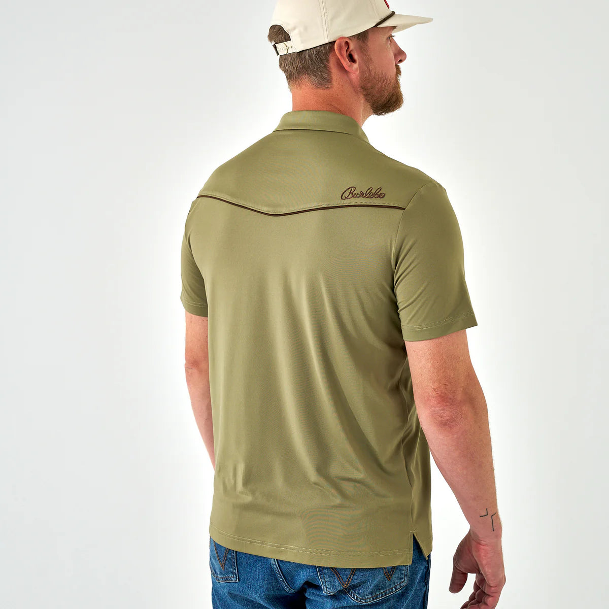 Burlebo Men’s Pearl Snap Performance Polo - Whitetail Deer Green
