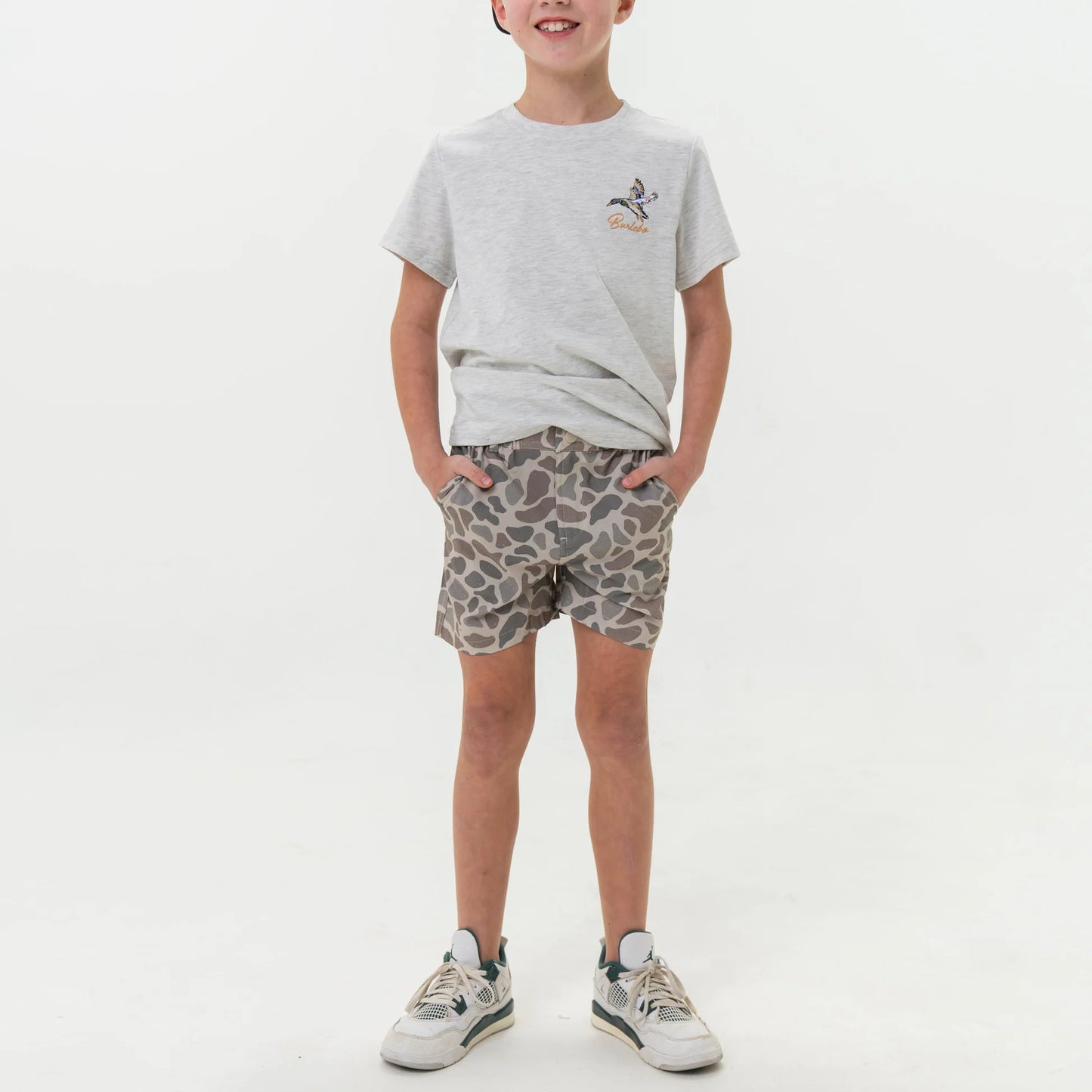 Burlebo Youth Everyday Shorts - Classic Deer Camo - Grey Pocket