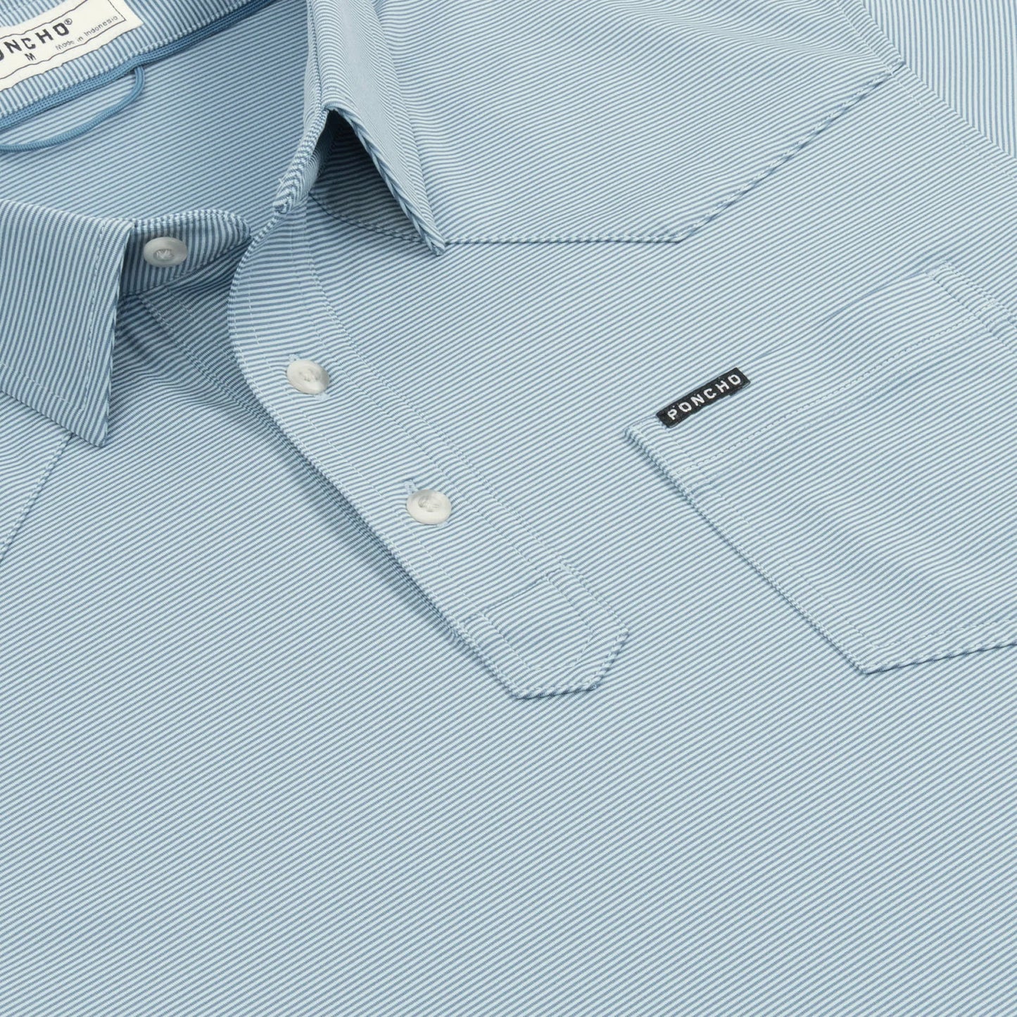 Poncho Men’s “The Wide Open” Regular Performance Polo - Blue & Washed Blue Stripe