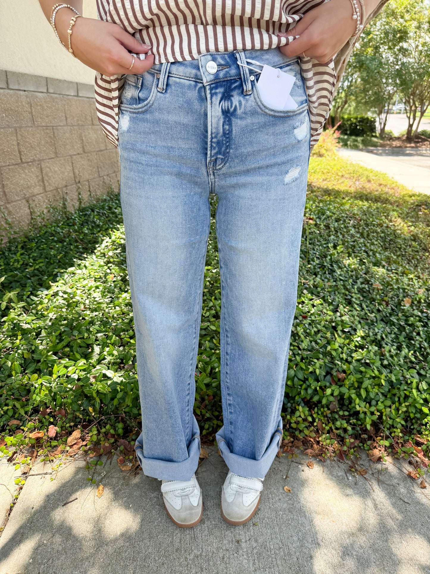 Risen Lauren Cropped Wide Leg Step Hem Jean - Medium