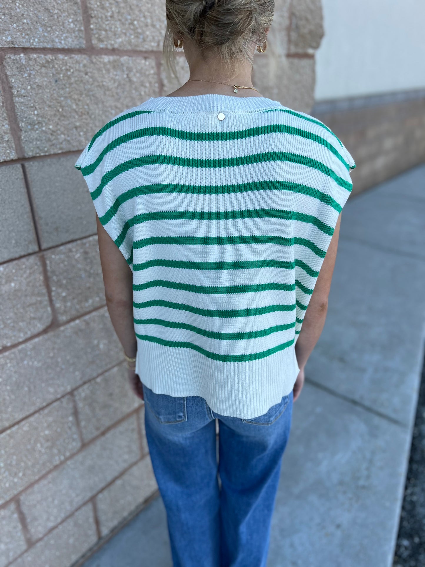 Madison Striped Sweater Vest - Green/Off-White