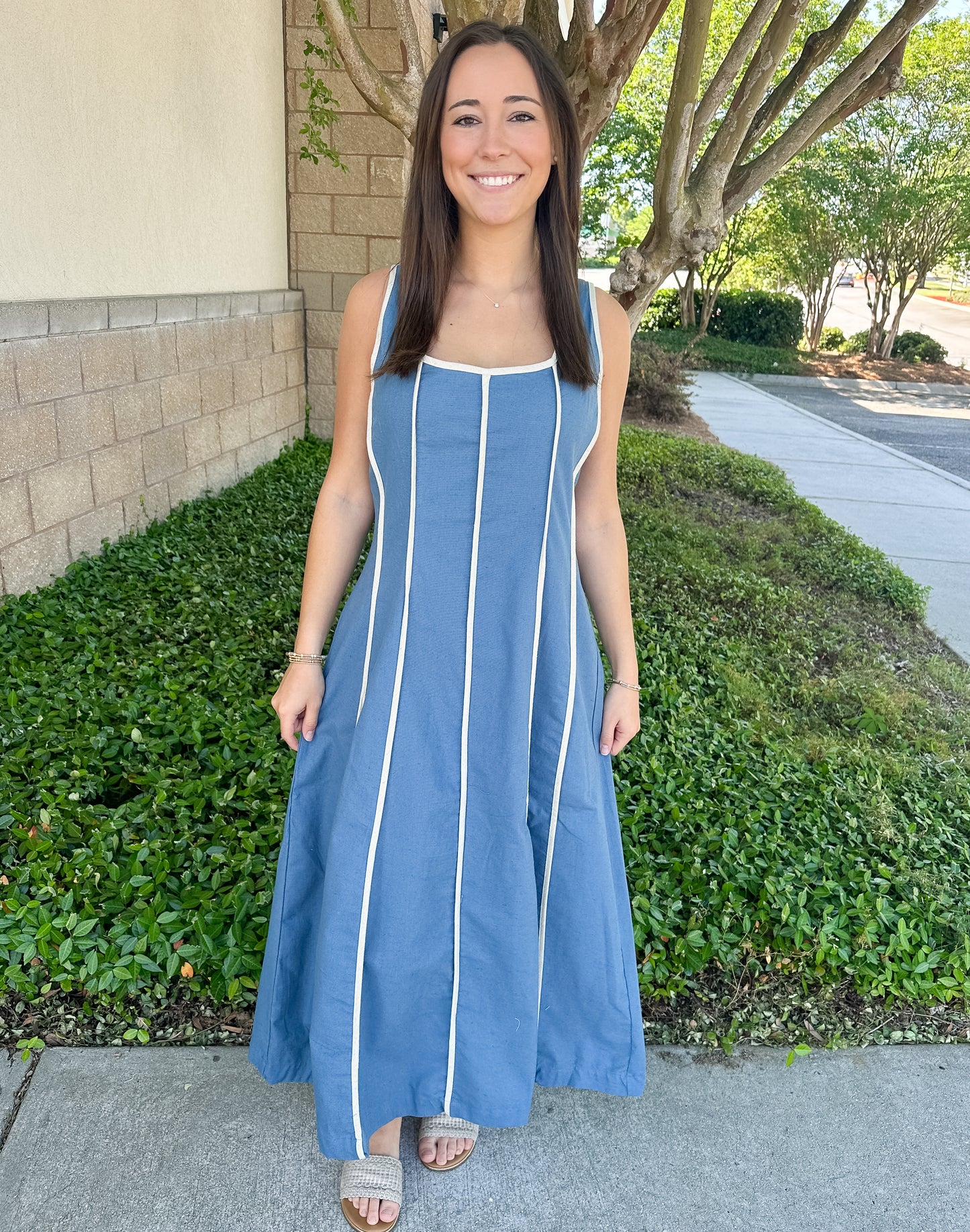 Suellen Contrast Trim Dress - Denim