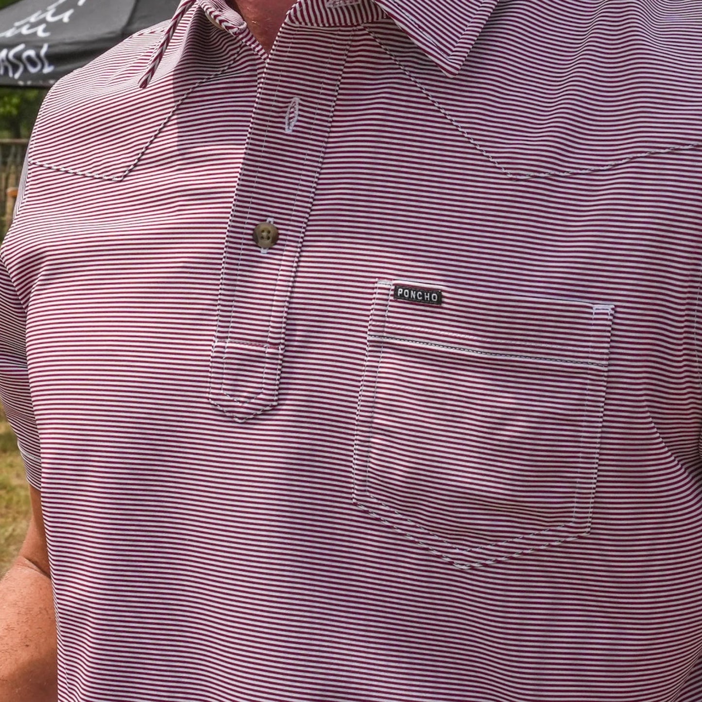 Poncho Men’s “The Top Row” Regular Performance Polo - Striped Maroon